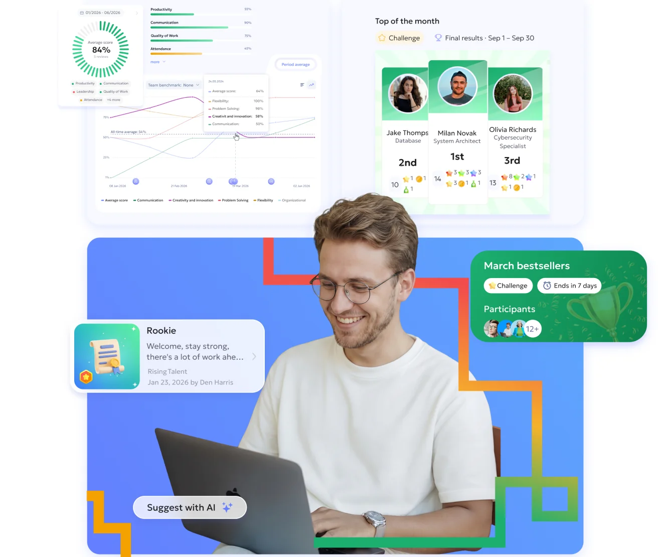 Employee with a laptop and SkillScope awards