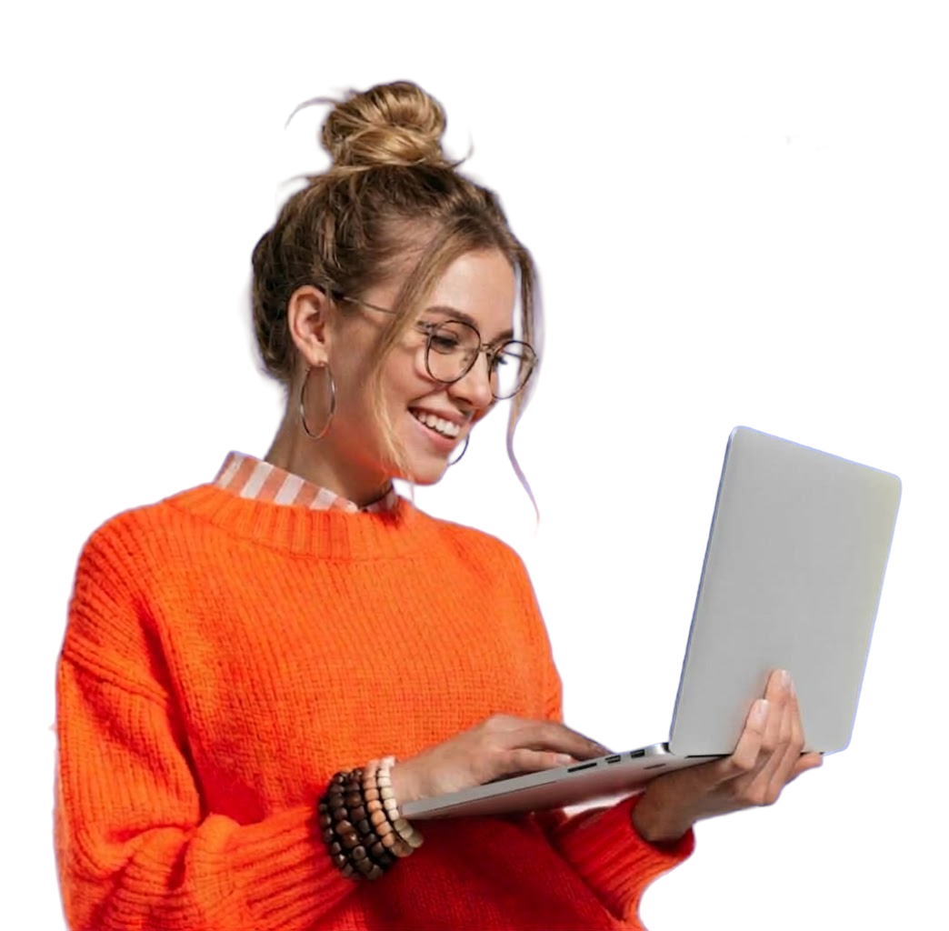Smiling woman holding a laptop