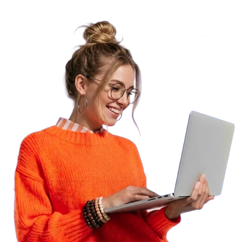 Smiling woman holding a laptop